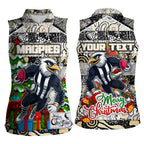 Custom Magpies Rugby Merry Christmas Women Sleeveless Polo Shirt Indigenous Australian Art