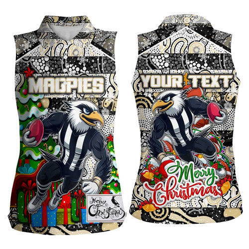 Custom Magpies Rugby Merry Christmas Women Sleeveless Polo Shirt Indigenous Australian Art