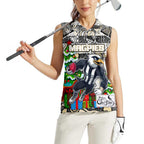Custom Magpies Rugby Merry Christmas Women Sleeveless Polo Shirt Indigenous Australian Art