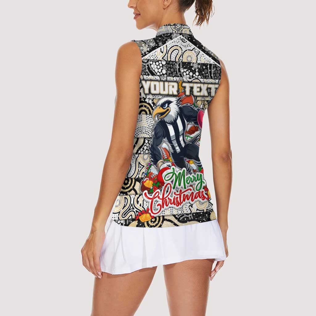 Custom Magpies Rugby Merry Christmas Women Sleeveless Polo Shirt Indigenous Australian Art