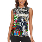 Custom Magpies Rugby Merry Christmas Women Sleeveless Polo Shirt Indigenous Australian Art