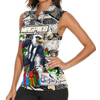 Custom Magpies Rugby Merry Christmas Women Sleeveless Polo Shirt Indigenous Australian Art