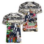Custom Magpies Rugby Merry Christmas Women V-Neck T-Shirt Indigenous Australian Art