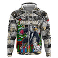 Custom Magpies Rugby Merry Christmas Zip Hoodie Indigenous Australian Art