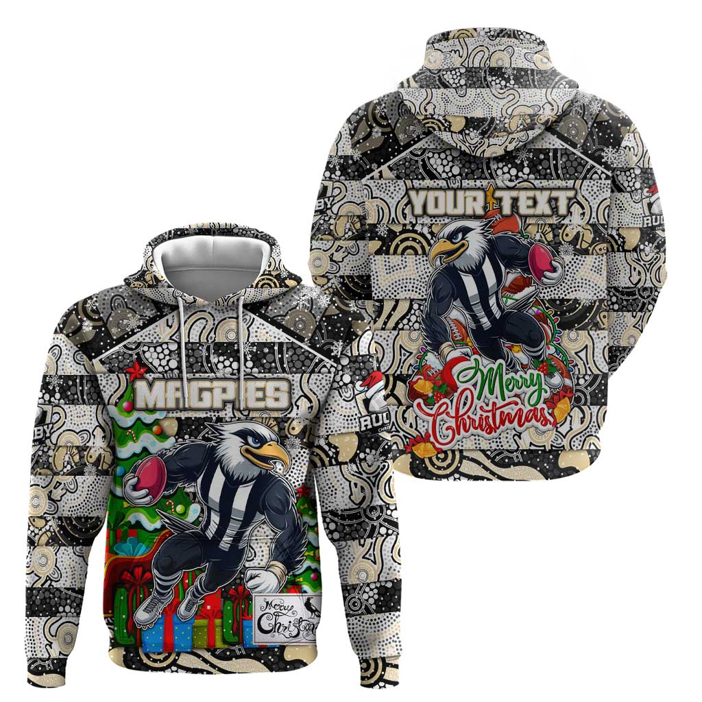 Custom Magpies Rugby Merry Christmas Zip Hoodie Indigenous Australian Art