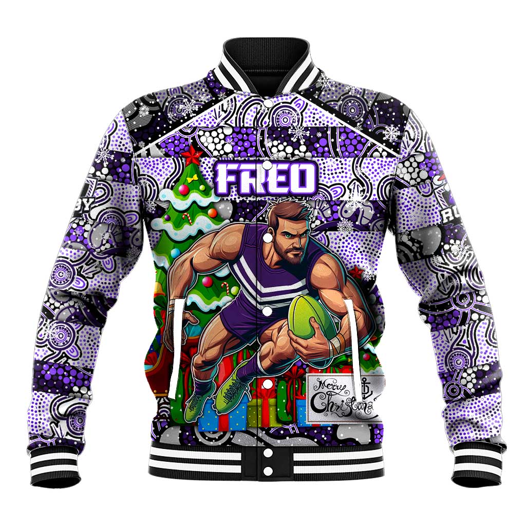 Custom Freo Rugby Merry Christmas Baseball Jacket Indigenous Australian Art