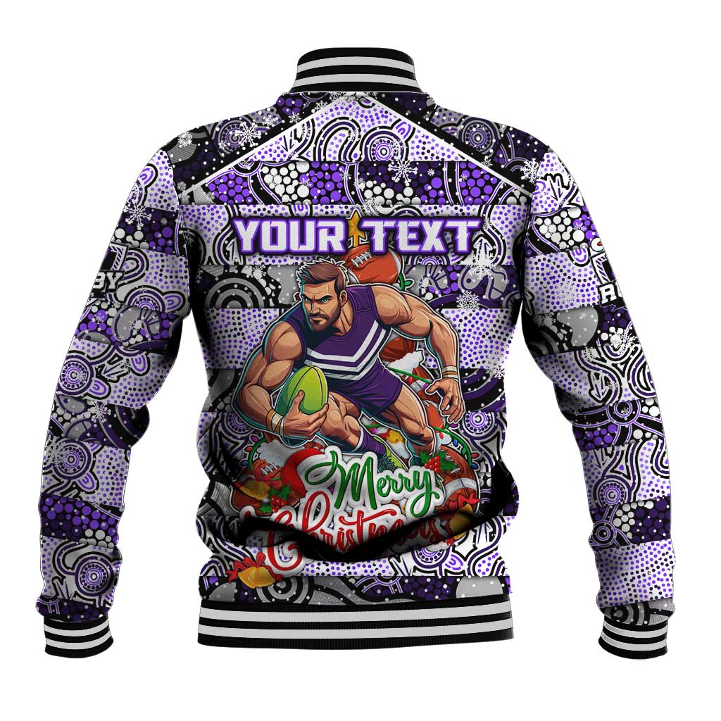 Custom Freo Rugby Merry Christmas Baseball Jacket Indigenous Australian Art
