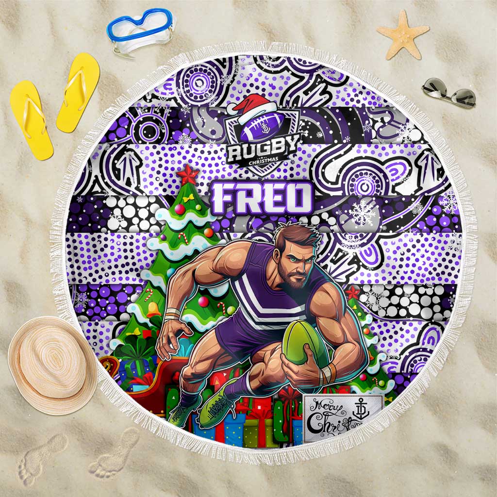 Freo Football Merry Christmas Beach Blanket Indigenous Australian Art