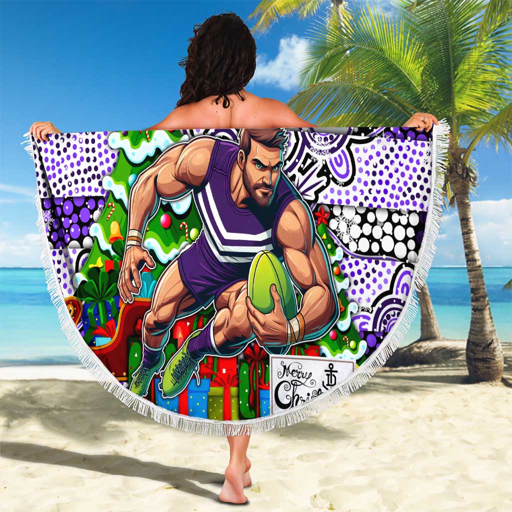 Freo Football Merry Christmas Beach Blanket Indigenous Australian Art