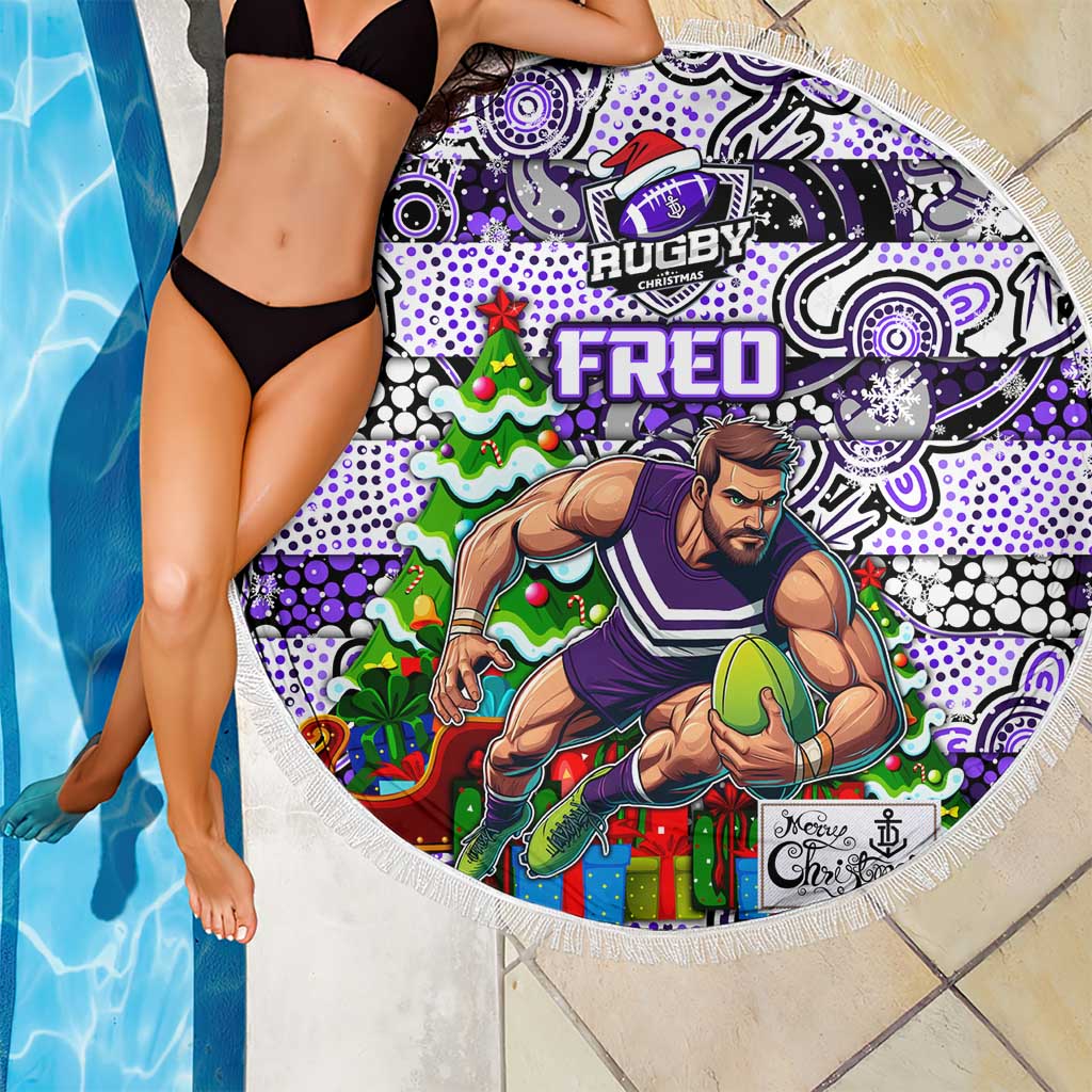Freo Football Merry Christmas Beach Blanket Indigenous Australian Art