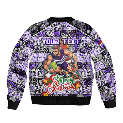 Custom Freo Rugby Merry Christmas Bomber Jacket Indigenous Australian Art