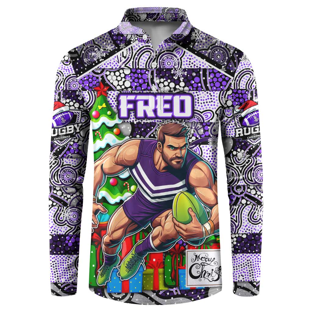 Custom Freo Rugby Merry Christmas Button Sweatshirt Indigenous Australian Art