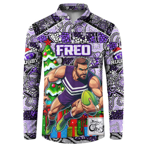 Custom Freo Rugby Merry Christmas Button Sweatshirt Indigenous Australian Art
