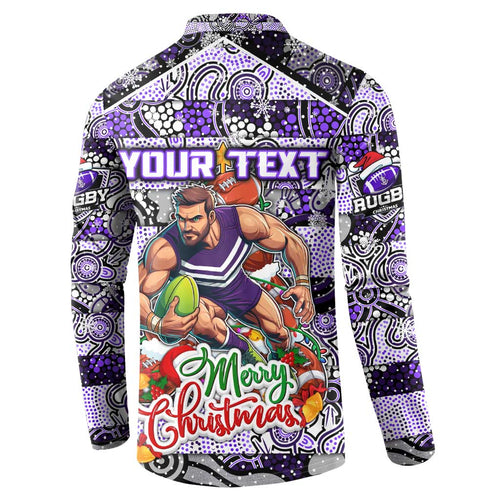 Custom Freo Rugby Merry Christmas Button Sweatshirt Indigenous Australian Art