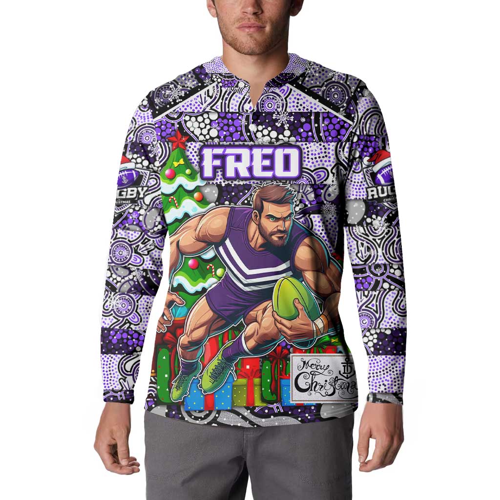 Custom Freo Rugby Merry Christmas Button Sweatshirt Indigenous Australian Art