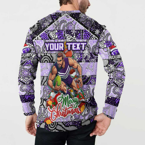 Custom Freo Rugby Merry Christmas Button Sweatshirt Indigenous Australian Art