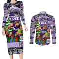 Custom Freo Rugby Merry Christmas Couples Matching Long Sleeve Bodycon Dress and Long Sleeve Button Shirt Indigenous Australian Art