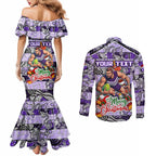 Custom Freo Rugby Merry Christmas Couples Matching Mermaid Dress and Long Sleeve Button Shirt Indigenous Australian Art