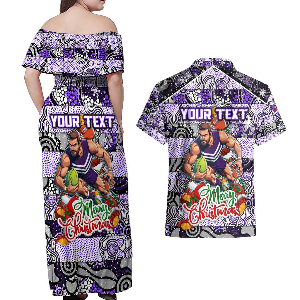 Custom Freo Rugby Merry Christmas Couples Matching Off Shoulder Maxi Dress and Hawaiian Shirt Indigenous Australian Art