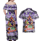 Custom Freo Rugby Merry Christmas Couples Matching Off Shoulder Maxi Dress and Hawaiian Shirt Indigenous Australian Art
