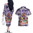 Custom Freo Rugby Merry Christmas Couples Matching Off The Shoulder Long Sleeve Dress and Hawaiian Shirt Indigenous Australian Art