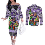 Custom Freo Rugby Merry Christmas Couples Matching Off The Shoulder Long Sleeve Dress and Long Sleeve Button Shirt Indigenous Australian Art