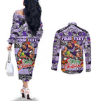 Custom Freo Rugby Merry Christmas Couples Matching Off The Shoulder Long Sleeve Dress and Long Sleeve Button Shirt Indigenous Australian Art