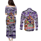 Custom Freo Rugby Merry Christmas Couples Matching Puletasi and Long Sleeve Button Shirt Indigenous Australian Art