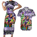 Custom Freo Rugby Merry Christmas Couples Matching Short Sleeve Bodycon Dress and Hawaiian Shirt Indigenous Australian Art