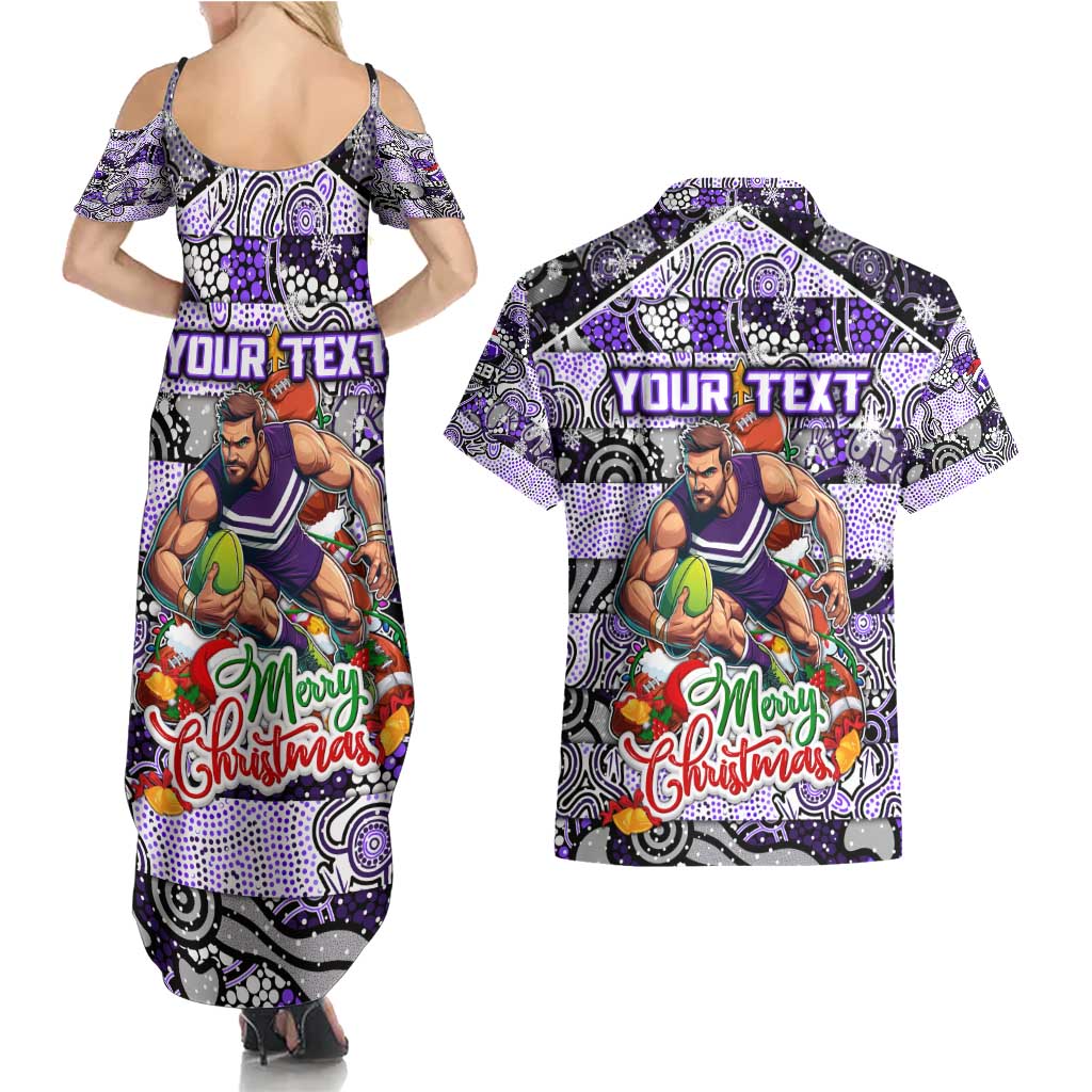 Custom Freo Rugby Merry Christmas Couples Matching Summer Maxi Dress and Hawaiian Shirt Indigenous Australian Art