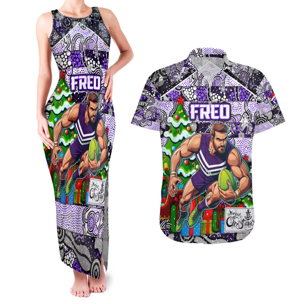 Custom Freo Rugby Merry Christmas Couples Matching Tank Maxi Dress and Hawaiian Shirt Indigenous Australian Art