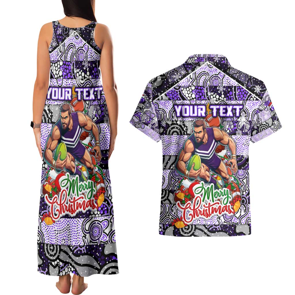 Custom Freo Rugby Merry Christmas Couples Matching Tank Maxi Dress and Hawaiian Shirt Indigenous Australian Art