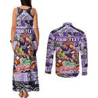 Custom Freo Rugby Merry Christmas Couples Matching Tank Maxi Dress and Long Sleeve Button Shirt Indigenous Australian Art