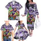Custom Freo Rugby Merry Christmas Family Matching Off The Shoulder Long Sleeve Dress and Hawaiian Shirt Indigenous Australian Art