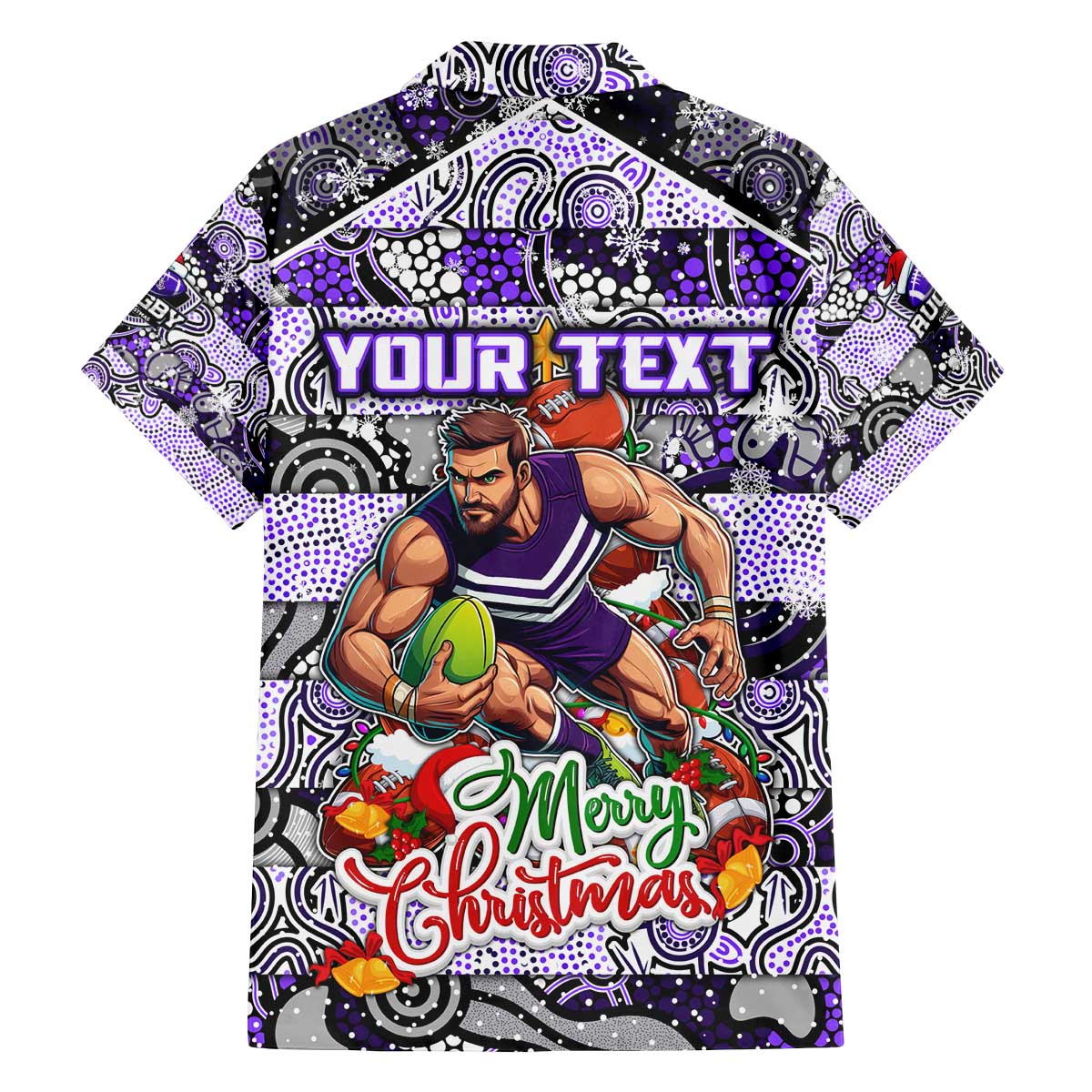 Custom Freo Rugby Merry Christmas Family Matching Off The Shoulder Long Sleeve Dress and Hawaiian Shirt Indigenous Australian Art