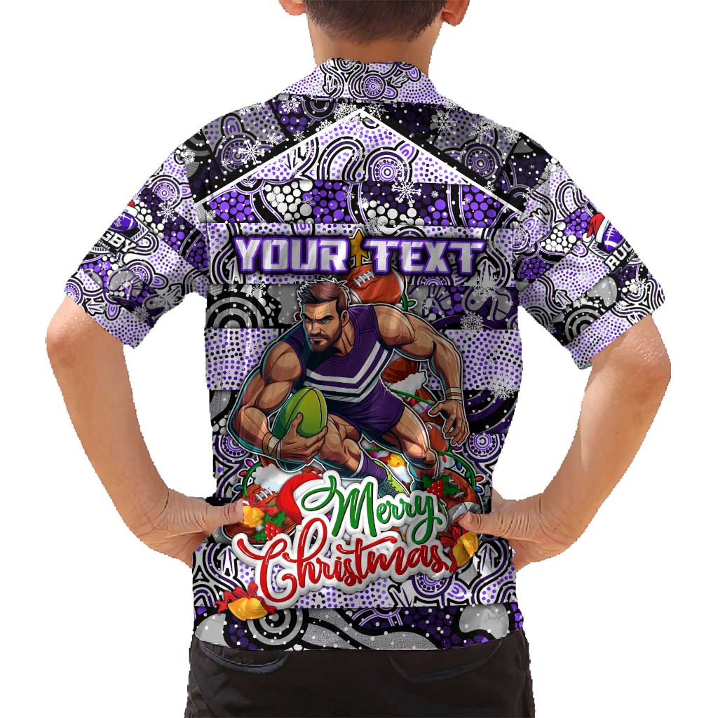Custom Freo Rugby Merry Christmas Family Matching Off Shoulder Short Dress and Hawaiian Shirt Indigenous Australian Art