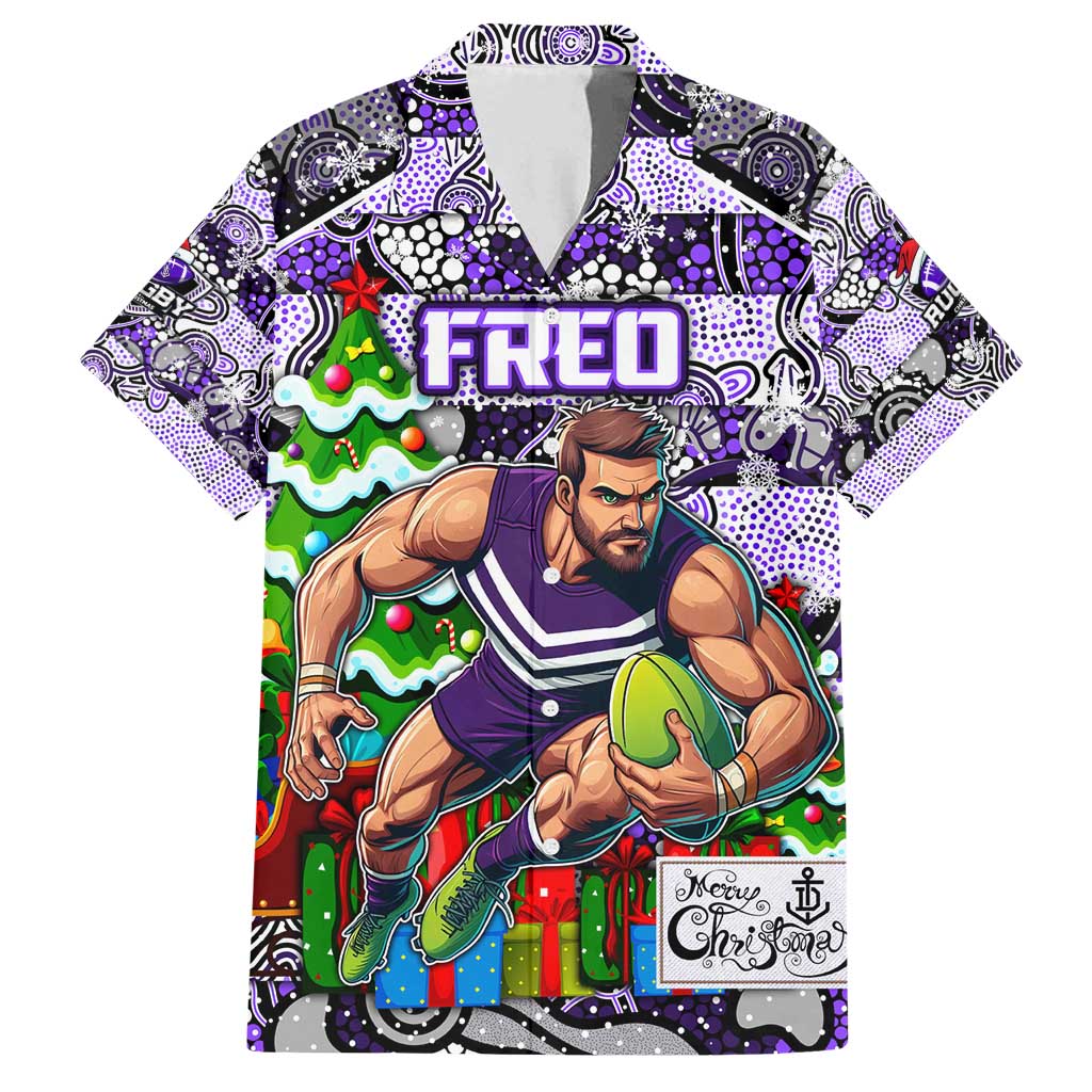 Custom Freo Rugby Merry Christmas Family Matching Off Shoulder Short Dress and Hawaiian Shirt Indigenous Australian Art