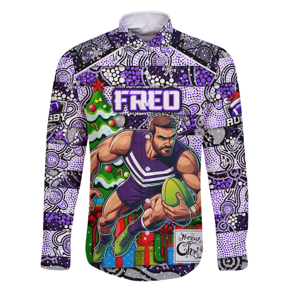 Custom Freo Rugby Merry Christmas Family Matching Off Shoulder Short Dress and Hawaiian Shirt Indigenous Australian Art