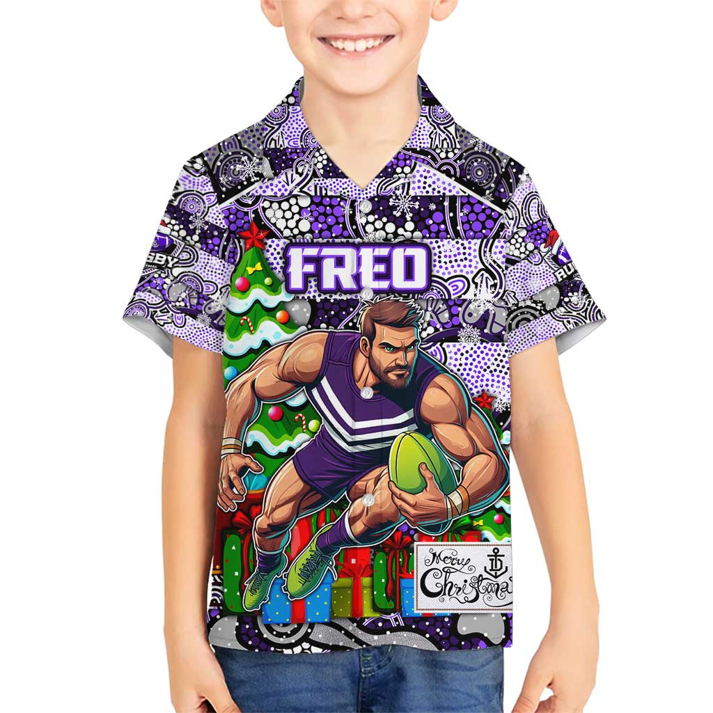 Custom Freo Rugby Merry Christmas Family Matching Off Shoulder Short Dress and Hawaiian Shirt Indigenous Australian Art