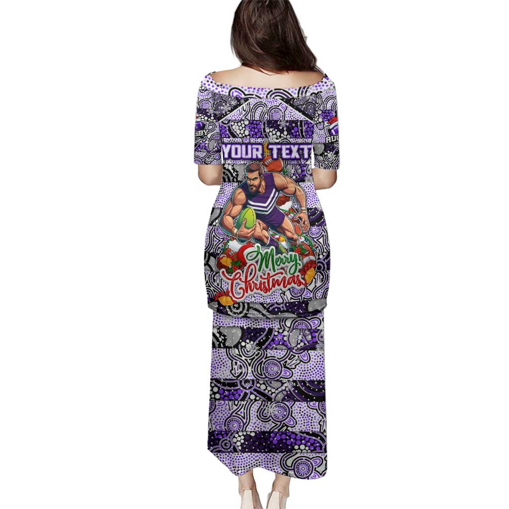 Custom Freo Rugby Merry Christmas Family Matching Puletasi and Hawaiian Shirt Indigenous Australian Art