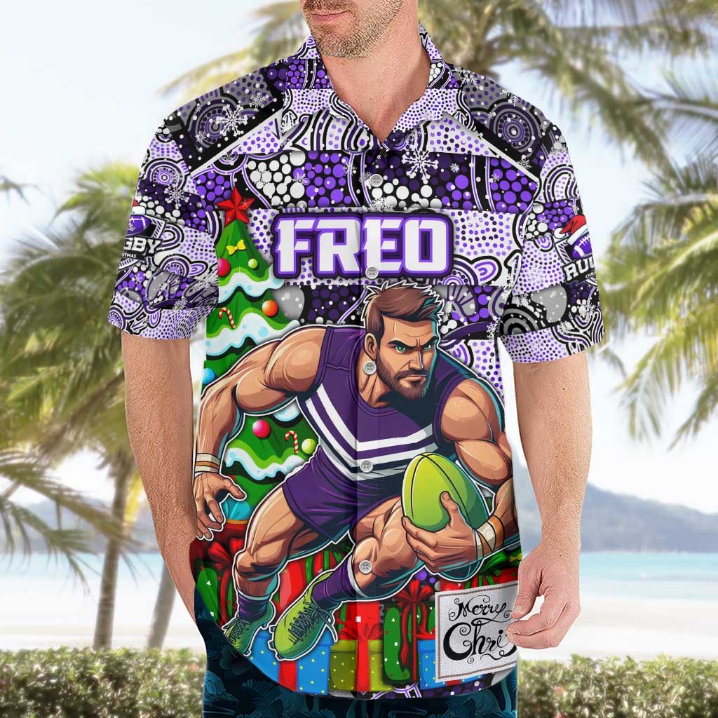 Custom Freo Rugby Merry Christmas Hawaiian Shirt Indigenous Australian Art