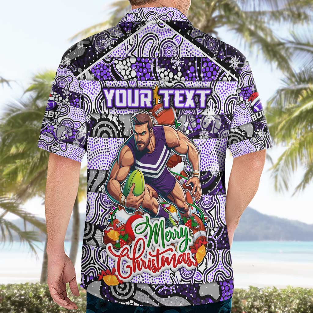 Custom Freo Rugby Merry Christmas Hawaiian Shirt Indigenous Australian Art