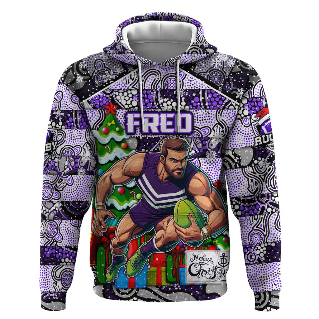 Custom Freo Rugby Merry Christmas Hoodie Indigenous Australian Art