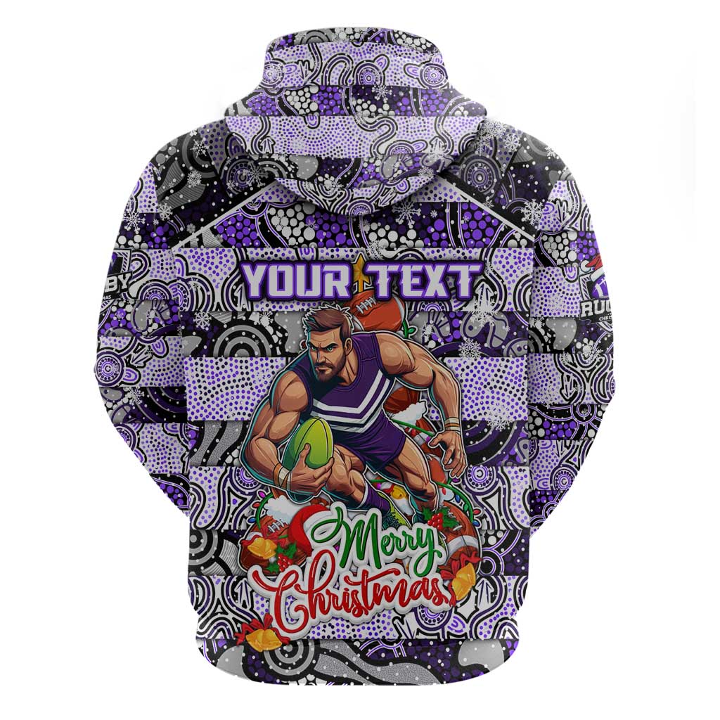 Custom Freo Rugby Merry Christmas Hoodie Indigenous Australian Art