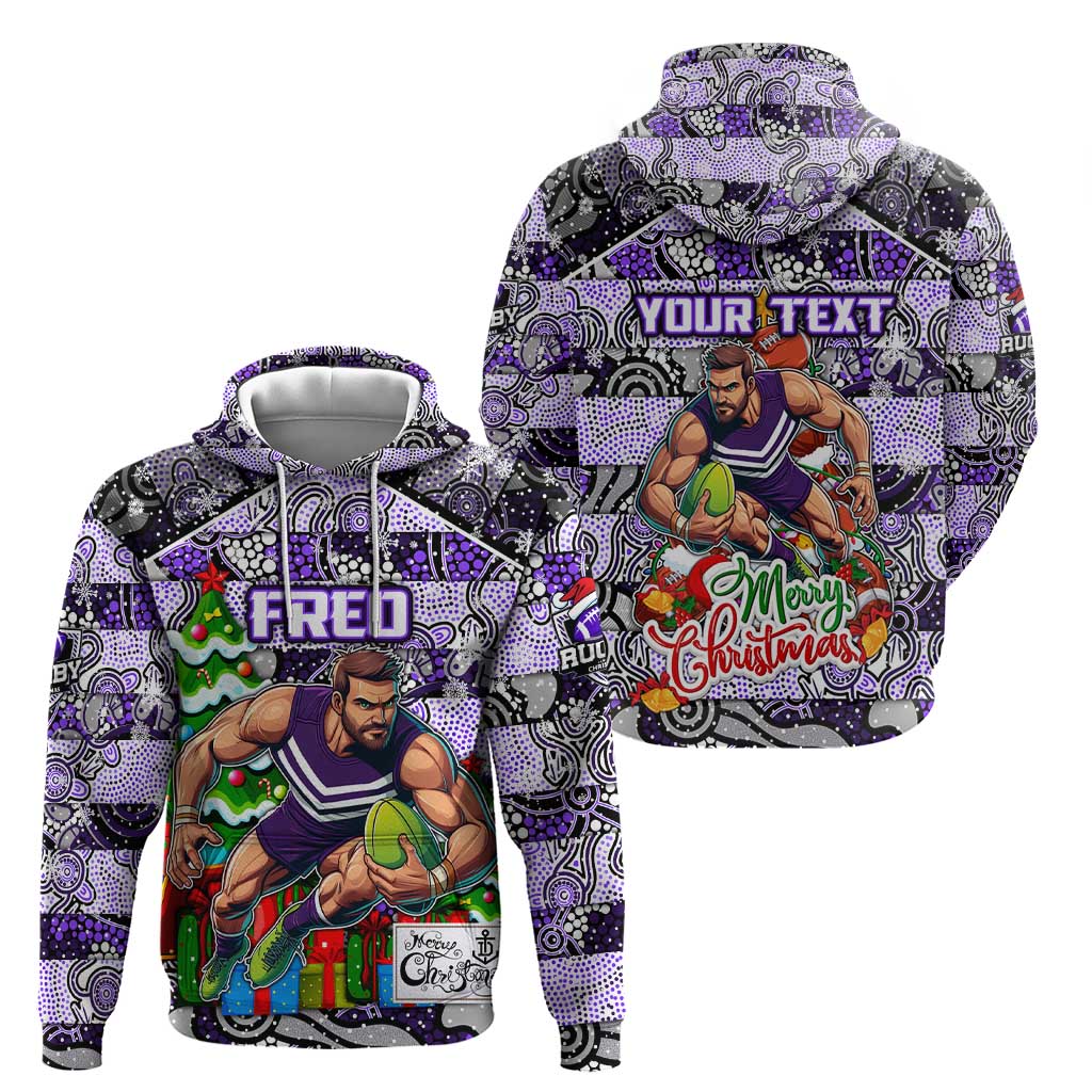 Custom Freo Rugby Merry Christmas Hoodie Indigenous Australian Art