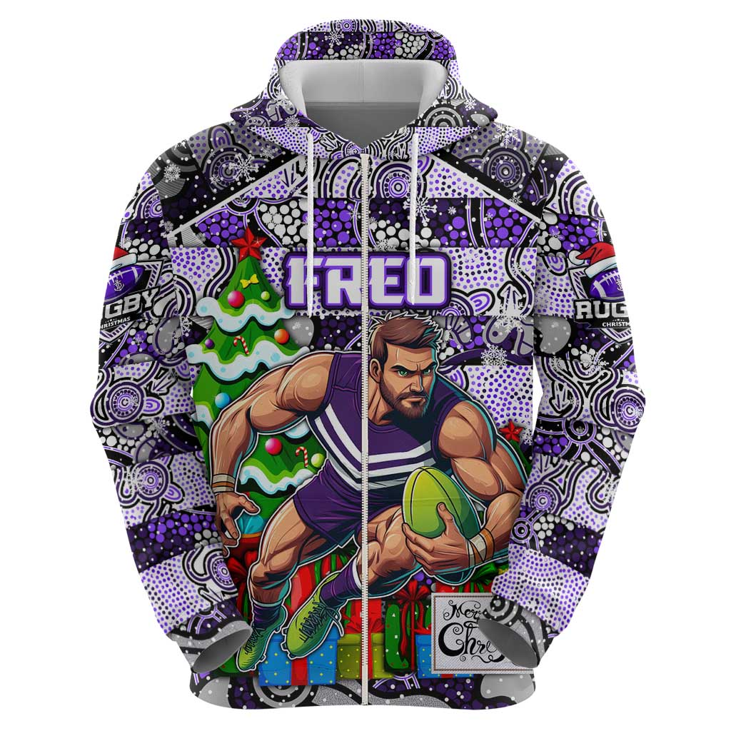 Custom Freo Rugby Merry Christmas Hoodie Indigenous Australian Art