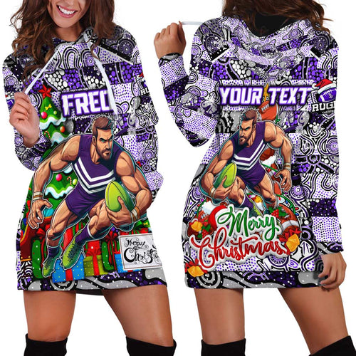 Custom Freo Rugby Merry Christmas Hoodie Dress Indigenous Australian Art