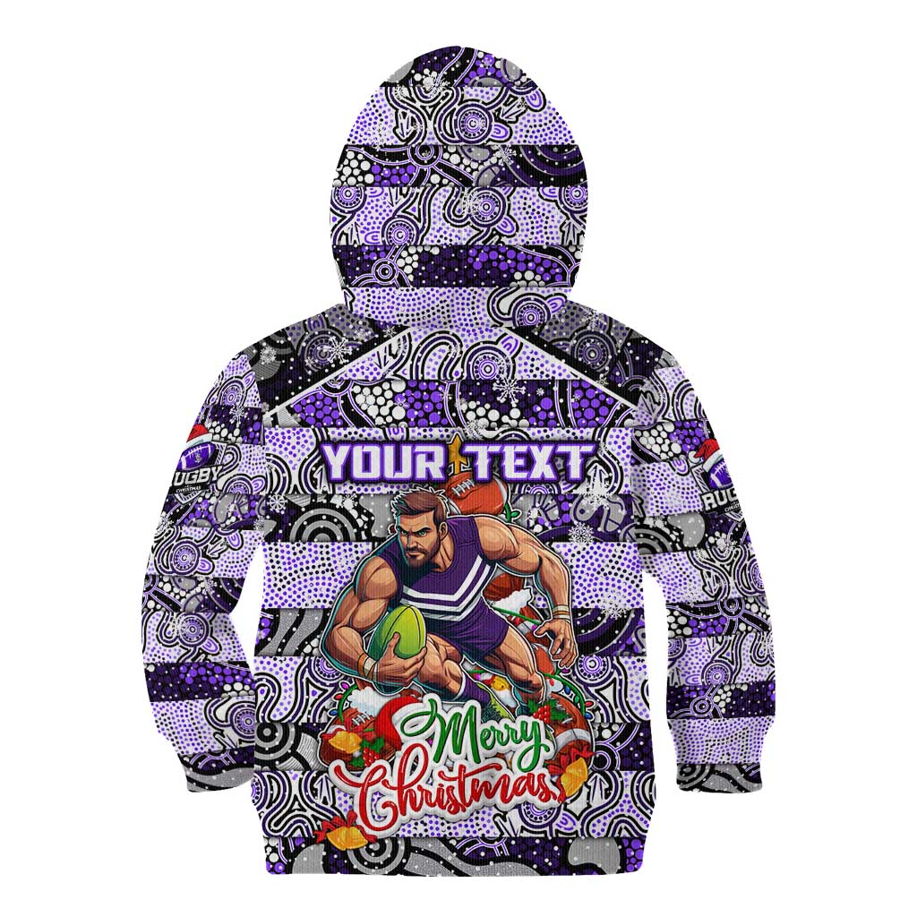 Custom Freo Rugby Merry Christmas Kid Hoodie Indigenous Australian Art