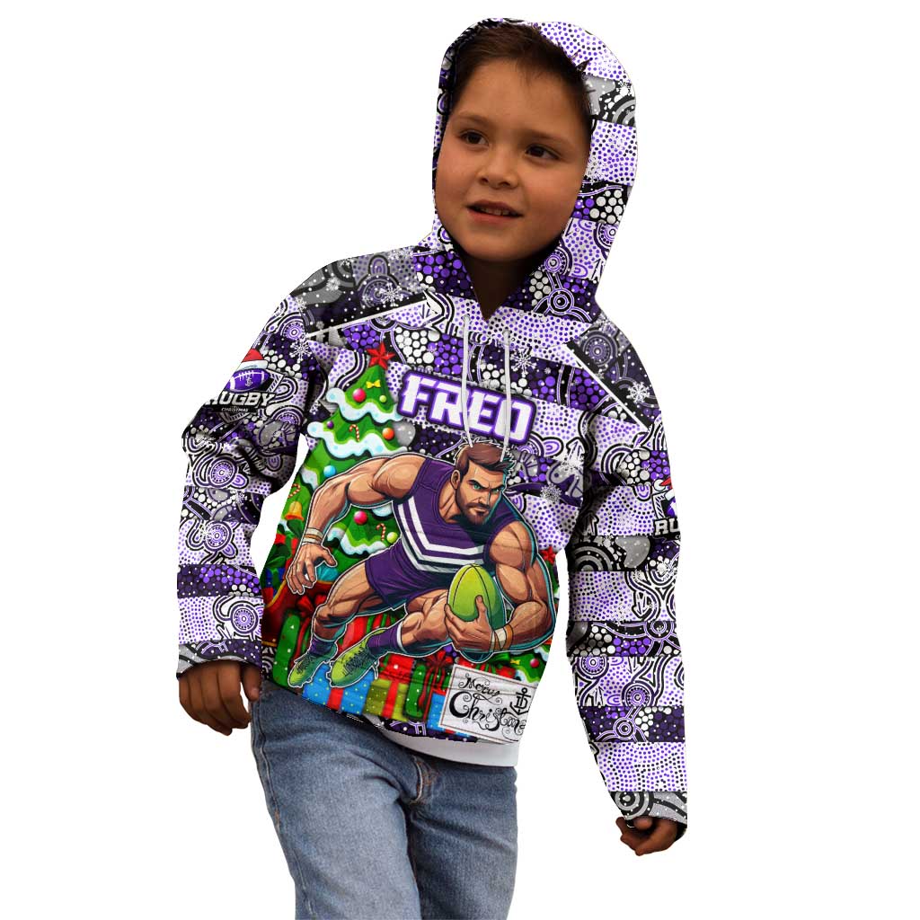 Custom Freo Rugby Merry Christmas Kid Hoodie Indigenous Australian Art