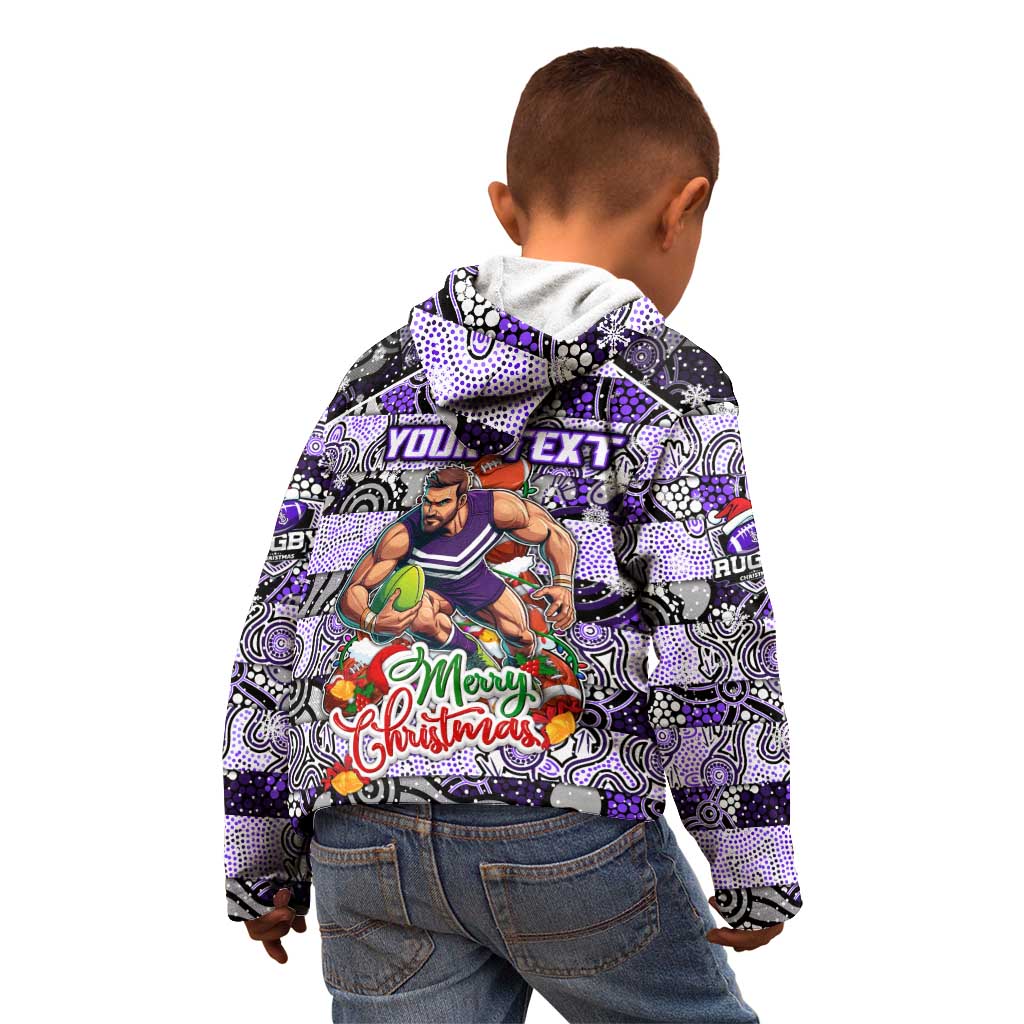 Custom Freo Rugby Merry Christmas Kid Hoodie Indigenous Australian Art